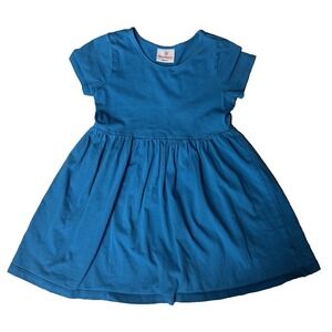 Hanna Andersson Short Sleeved Blue 100% Cotton Girls Dress Sz 120/6-7 Darling!